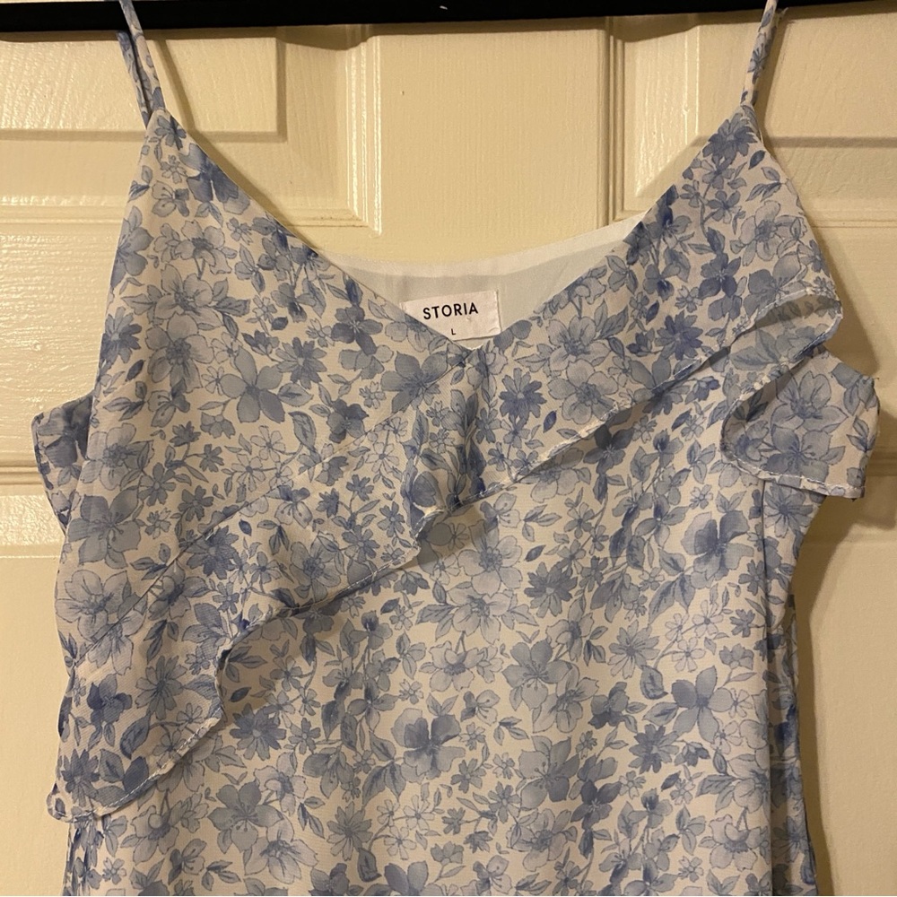 Floral Blue Ruffle Dress - Picture 4 of 10